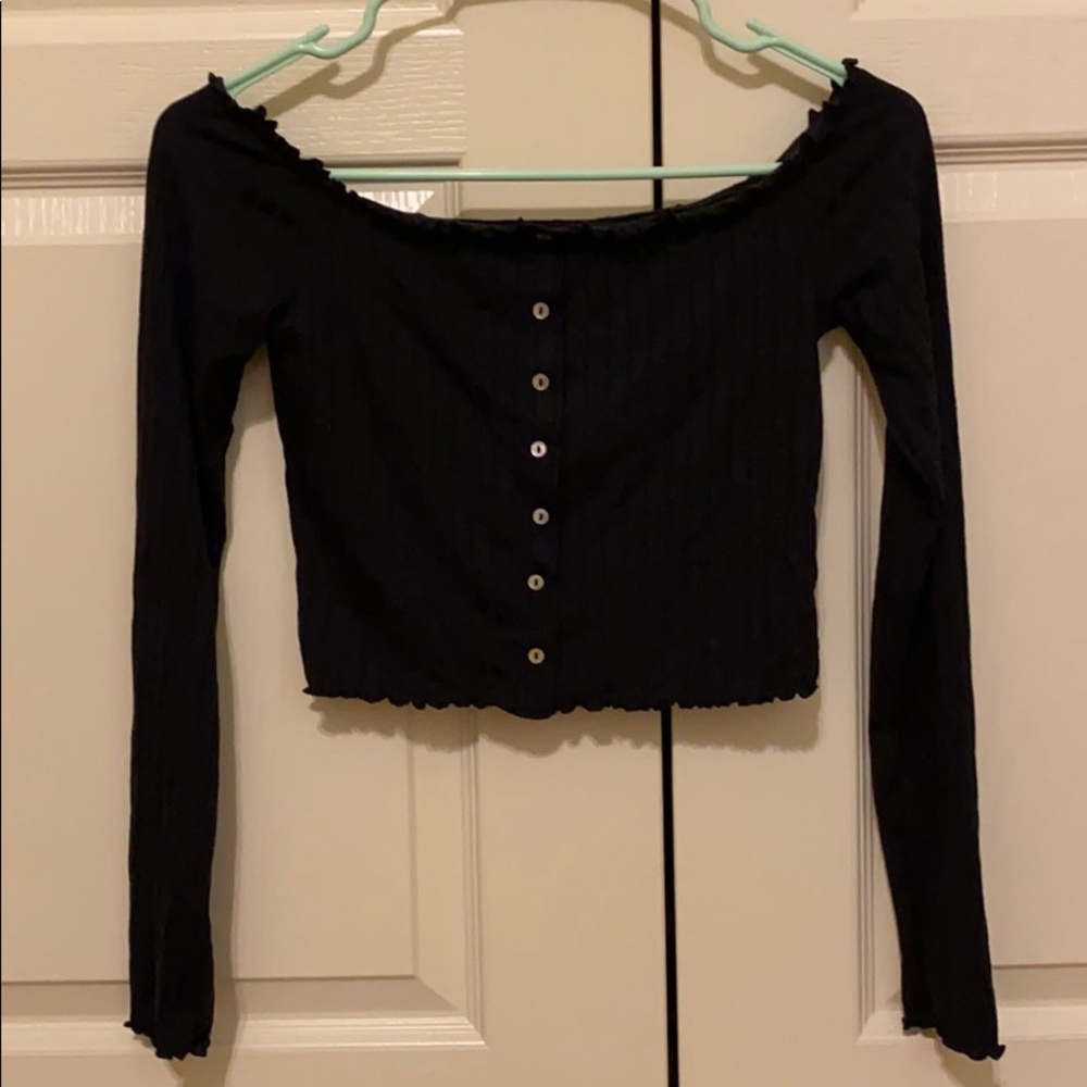 black long sleeve off the shoulder top